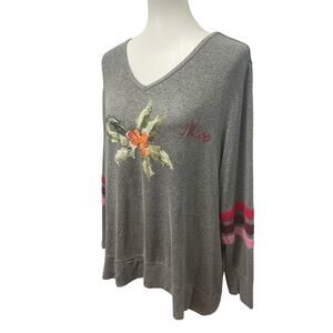 Sleep by Cacique Womens 18/20 Long Sleeve Nice Naughty Christmas VNeck Shirt